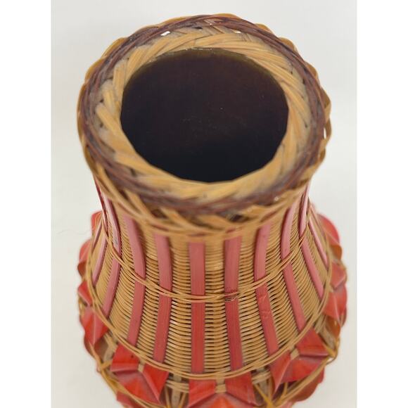 Vintage Woven Wicker Miniature Vase Shanghai Handicrafts Basket Ceramic Inside - Picture 3 of 7